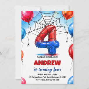 Invitation Héros de toile d'araignée ballon rouge bleu annive