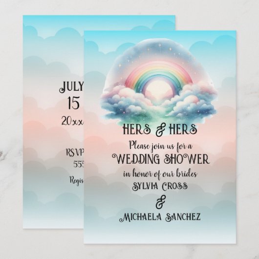 Invitation HERS & HERS Lesbian Wedding Shower (Devant / Derrière)