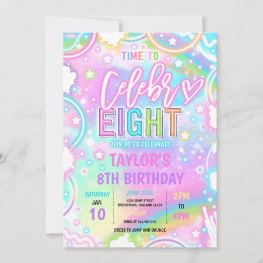 Invitation Heure De Célébrer Huit Neon Glow 8e Anniversaire (Devant)