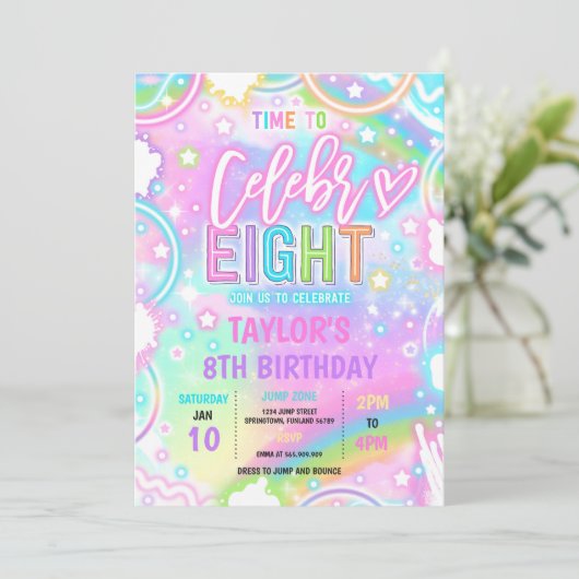 Invitation Heure De Célébrer Huit Neon Glow 8e Anniversaire (Debout devant)