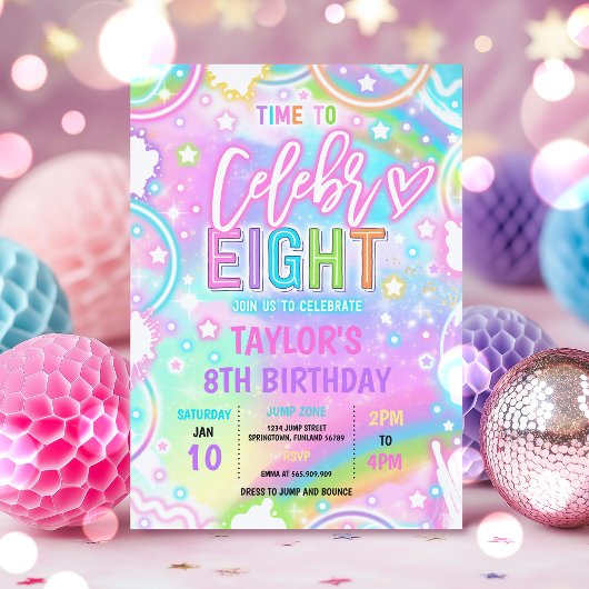 Invitation Heure De Célébrer Huit Neon Glow 8e Anniversaire