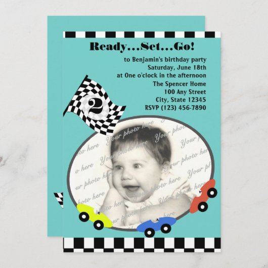 Invitation Heure de course Anniversaire (Devant / Derrière)