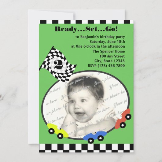 Invitation Heure de course Anniversaire Vert (Devant)