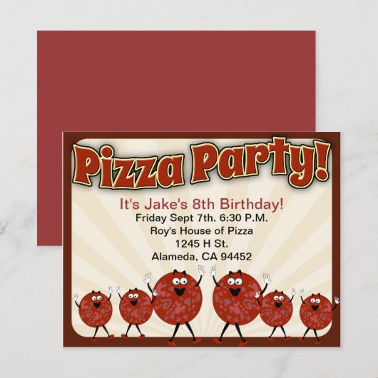 Invitation Heure de la fête de Pizza (Devant / Derrière)