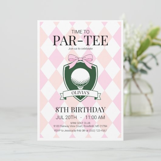 Invitation Heure de Par-Tee Pink Golf 8e fête d'anniversaire (Debout devant)