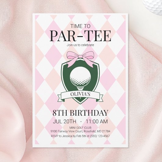 Invitation Heure de Par-Tee Pink Golf 8e fête d'anniversaire