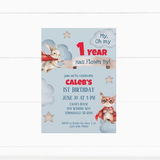 Invitation Heure des mouches Superhero Premier anniversaire