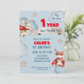 Invitation Heure des mouches Superhero Premier anniversaire (Debout devant)