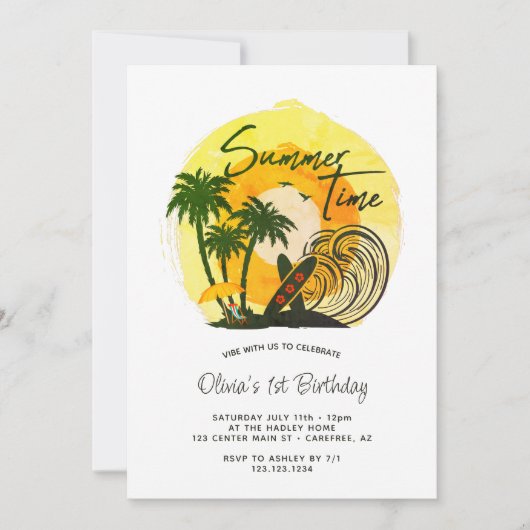 Invitation Heure d'été Vibes 1er anniversaire (Devant)