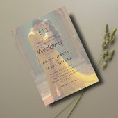 Invitation Heure d'or Gravure superposition photo et Mariage 