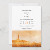 Invitation Heure d'or Phare côtier Vue plage Mariage (Devant)