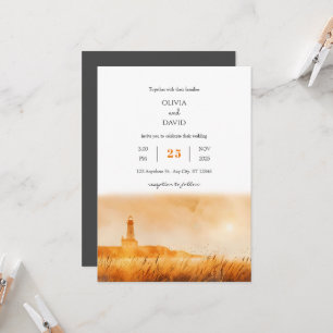 Invitation Heure d'or Phare côtier Vue plage Mariage