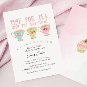 Invitation Heure du Tea Baby shower Teacup Pastel Whimsical