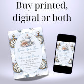 Invitation Heure du thé Brunch Fête des mariées florale bleu