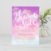 Invitation Heure envoyé Angel Gold Halo Baby shower rose (Debout devant)