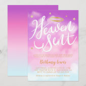 Invitation Heure envoyé Angel Gold Halo Baby shower rose (Devant / Derrière)