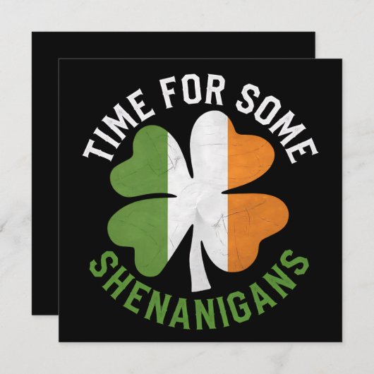 Invitation Heure pour certains Shenanigans Clover St Patrick' (Devant / Derrière)