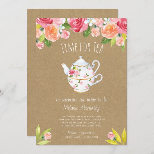 Invitation Heure pour l'invitation à la douche nuptiale (Devant / Derrière)