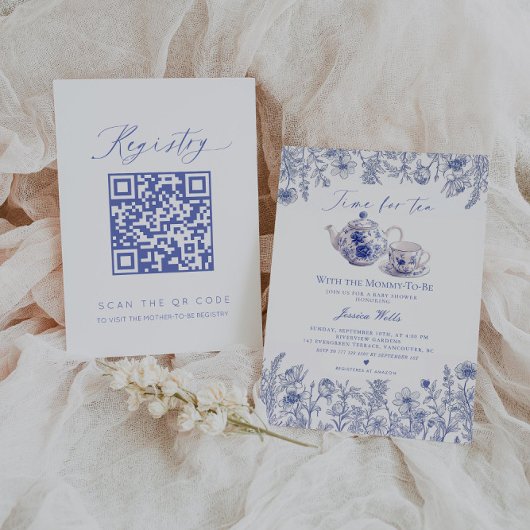 Invitation Heure pour Tea Toile Code QR Registre Baby shower