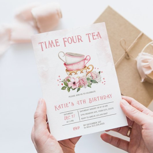 Invitation Heure Quatre Tea Teacups Thème Anniversaire Invita