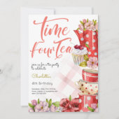 Invitation Heure quatre thé, quatrième anniversaire pour les (Devant)