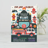 Invitation Heure Red Hot Fire Truck Engine Sécurité 1er anniv (Debout devant)