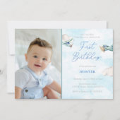 Invitation Heure Vol Avion 1er Anniversaire Fête Boy Photo (Devant)