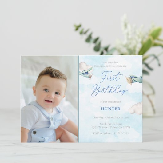Invitation Heure Vol Avion 1er Anniversaire Fête Boy Photo (Debout devant)