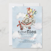 Invitation Heure Vol Avion Ballons Ours et Lapin Anniversaire (Devant)