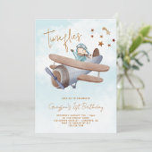 Invitation Heure Vol Avion Bleu 1er Anniversaire (Debout devant)