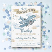 Invitation Heure Vol Avion Cool Blue Boy fête d'anniversaire