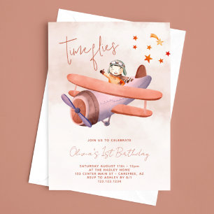 Invitation Heure Vol Avion Girl 1er anniversaire