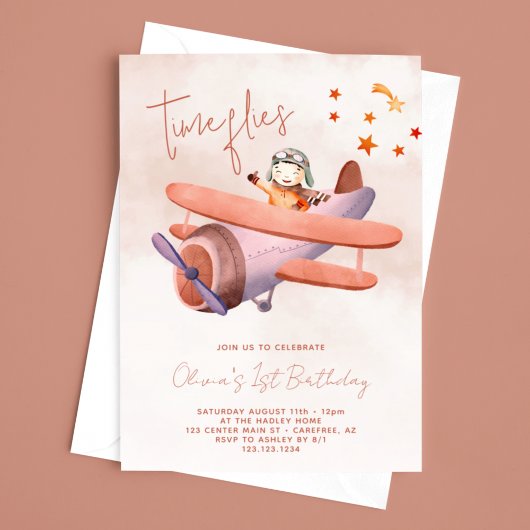 Invitation Heure Vol Avion Girl 1er anniversaire