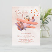 Invitation Heure Vol Avion Girl 1er anniversaire (Debout devant)