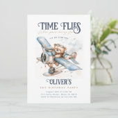 Invitation Heure Vol Avion Teddy Bear Vintage Anniversaire (Debout devant)