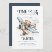 Invitation Heure Vol Avion Teddy Bear Vintage Anniversaire (Devant / Derrière)