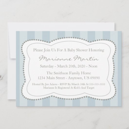 Invitation heureuse de baby shower de rayures (Devant)