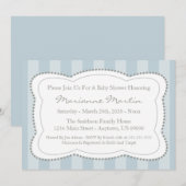 Invitation heureuse de baby shower de rayures (Devant / Derrière)