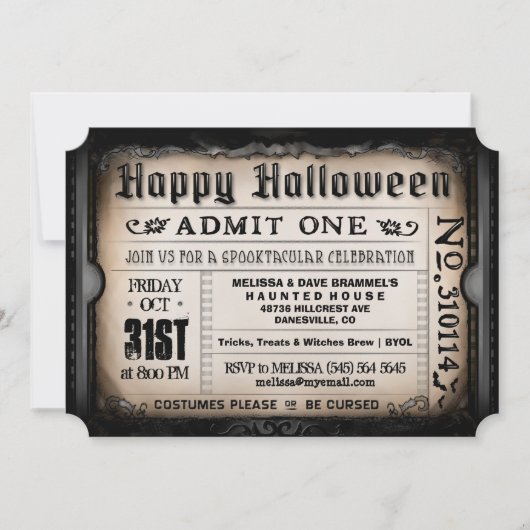 Invitation heureuse de billet de Halloween (Devant)