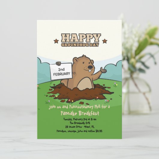 Invitation heureuse de Groundhog (Debout devant)