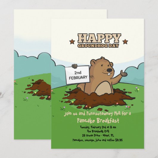 Invitation heureuse de Groundhog (Devant / Derrière)