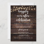 Invitation Heureusement après la célébration, Rustic Elopemen<br><div class="desc">Beau bois foncé rustique moderne,  lampes à cordes thème de la ferme,  Mariage Elopement Faire-part,  Carte d'invitation (Heureusement toujours après la célébration). C'est parfait pour votre réception de mariage et fête post-mariage. Ajoutez vos détails dans la police correspondante / lettrage. #TeeshaDerrick</div>