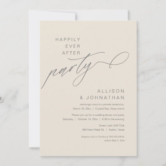 Invitation Heureusement Après La Fête, Elopement Mariage Mode (Devant)