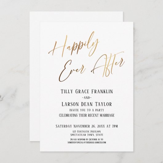 Invitation Heureusement Jamais Après Gold Elegant Mariage Par (Devant / Derrière)