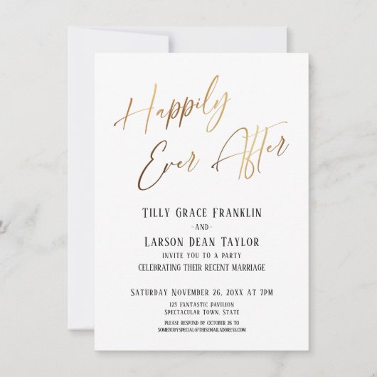 Invitation Heureusement Jamais Après Gold Elegant Mariage Par (Devant)