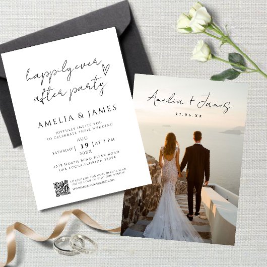 Invitation Heureusement Jamais après le mariage Réception QR