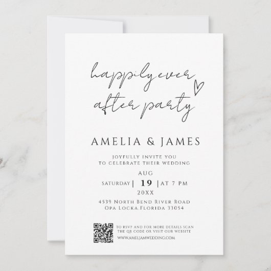 Invitation Heureusement Jamais après le mariage Réception QR  (Devant)