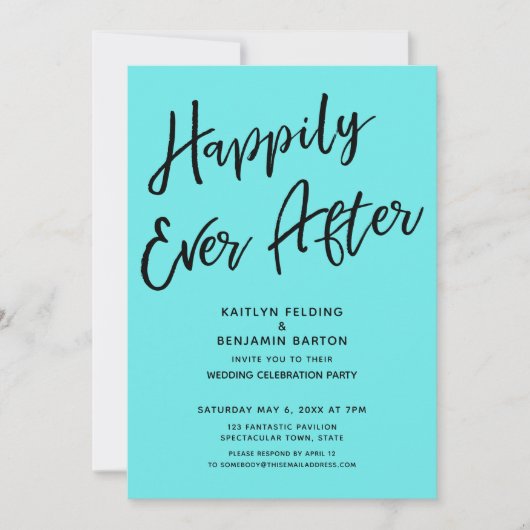 Invitation Heureusement Jamais Après Mariage Décontracté Aqua (Devant)