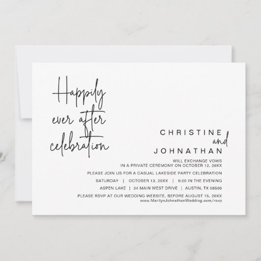 Invitation Heureusement Jamais Après, Mariage Elopement Céléb (Devant)
