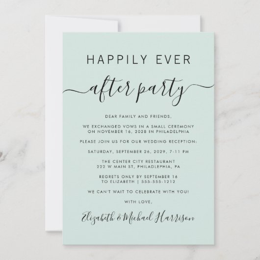 Invitation Heureusement Jamais Après Photo Mint Mariage Récep (Devant)